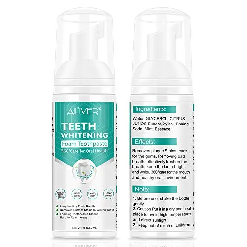 2Pcs Toothpaste Whitening Foam，Citrus Baking Soda Toothpaste,Ultra-fine Mousse Foam Deeply Cleaning Gums,Stain Removal,Easy to Use, Oral Care-Toothpaste Replacement Natural Mouth Wash Water (2 x 60ml)