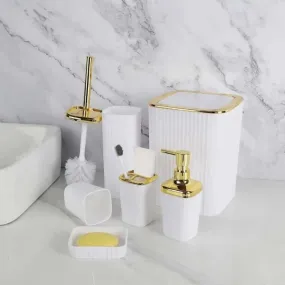 6 in 1 bathroom accessories set with gold ring.