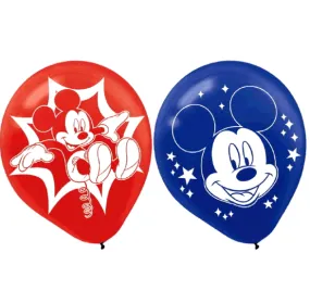 6 Pack Blue & Red Mickey Mouse Latex Balloons - 30cm