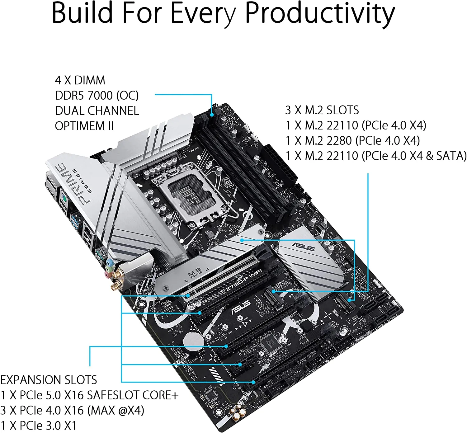 Asus Prime Z790-P WiFi Gaming Motherboard, Intel Z790, 1700, ATX, DDR5, HDMI, DP, Wi-Fi 6, 2.5G LAN, PCIe5, M.2