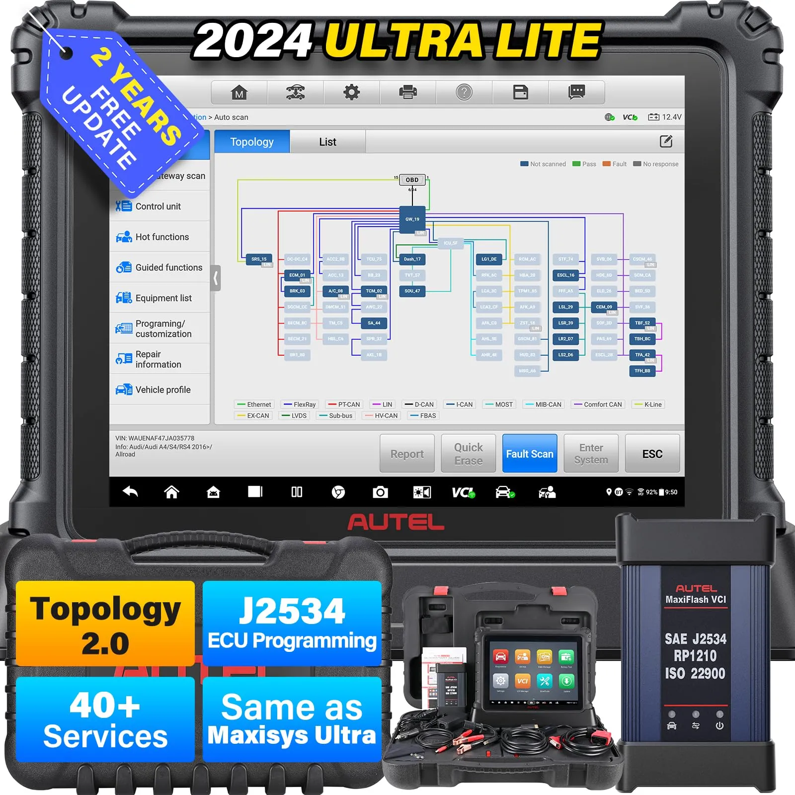 Autel MaxiCom Ultra Lite Scanner: 2 Years Free Update, 2024 New Upgrade of MS919/Elite II Pro/MS909, Same as MaxiSys Ultra, Motor TruSpeed Repair, Topology Mapping, Programming & Coding, 40  Services