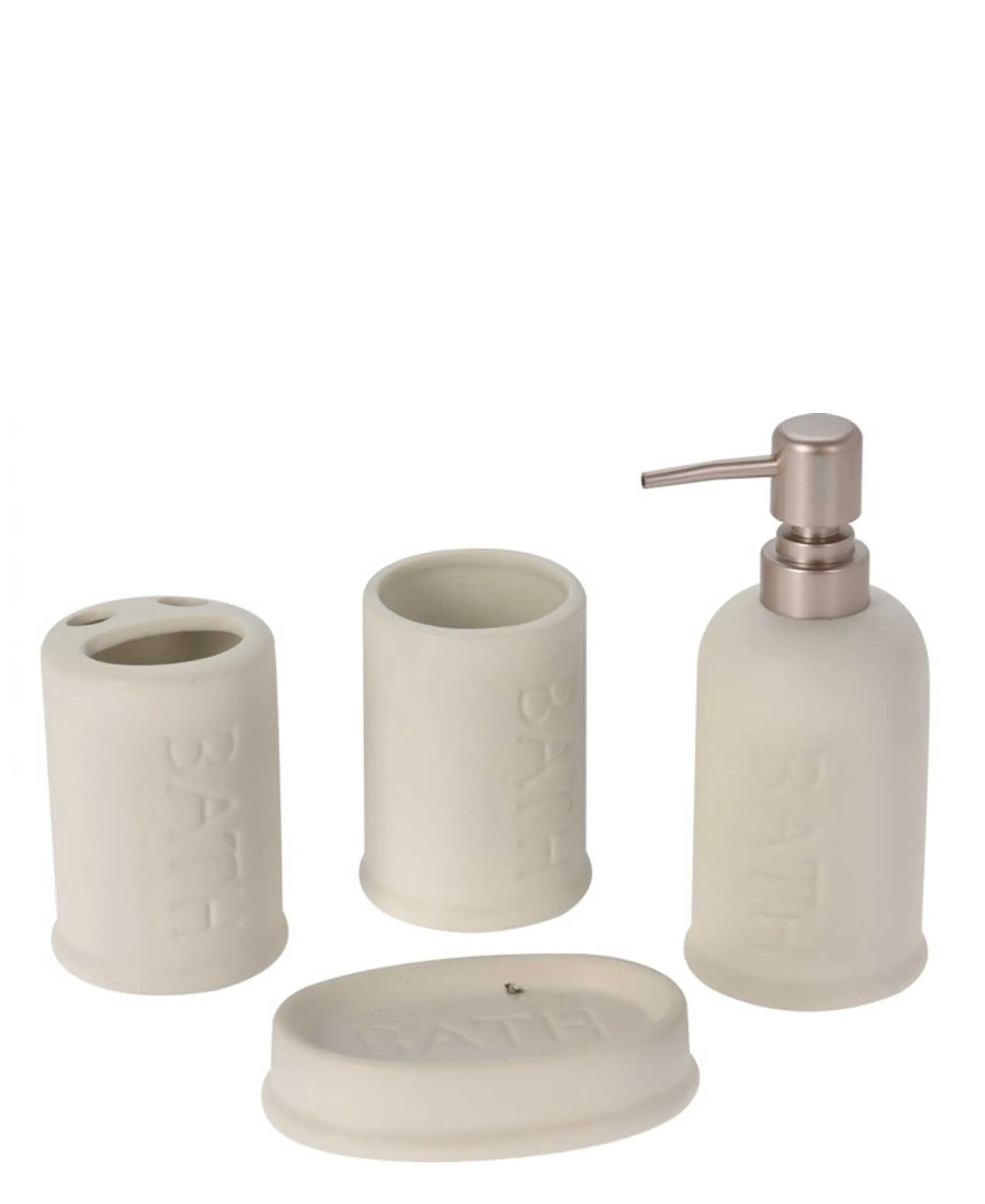 Bathroom Stoneware 4 Piece Accessory Set - White