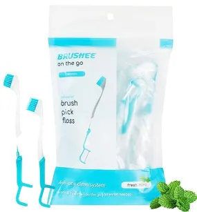 Brushee - The Evolution of Oral Care | 3-in-1 Tool (Pre-Pasted Mini-Brush   Floss   Pick) | Individually Wrapped | Disposable | Prepasted Travel Toothbrushes | Small Adult Toothbrush - (24-Pack)