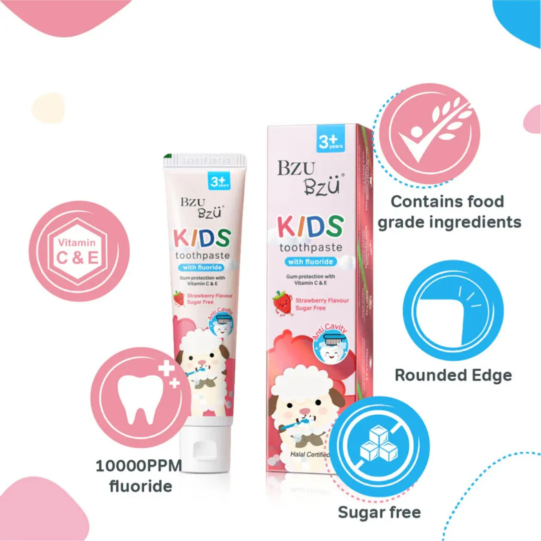 BZU BZU Kids Oral Care Travel Kit 3  Years (Strawberry Toothpaste   Pink Toothbrush)