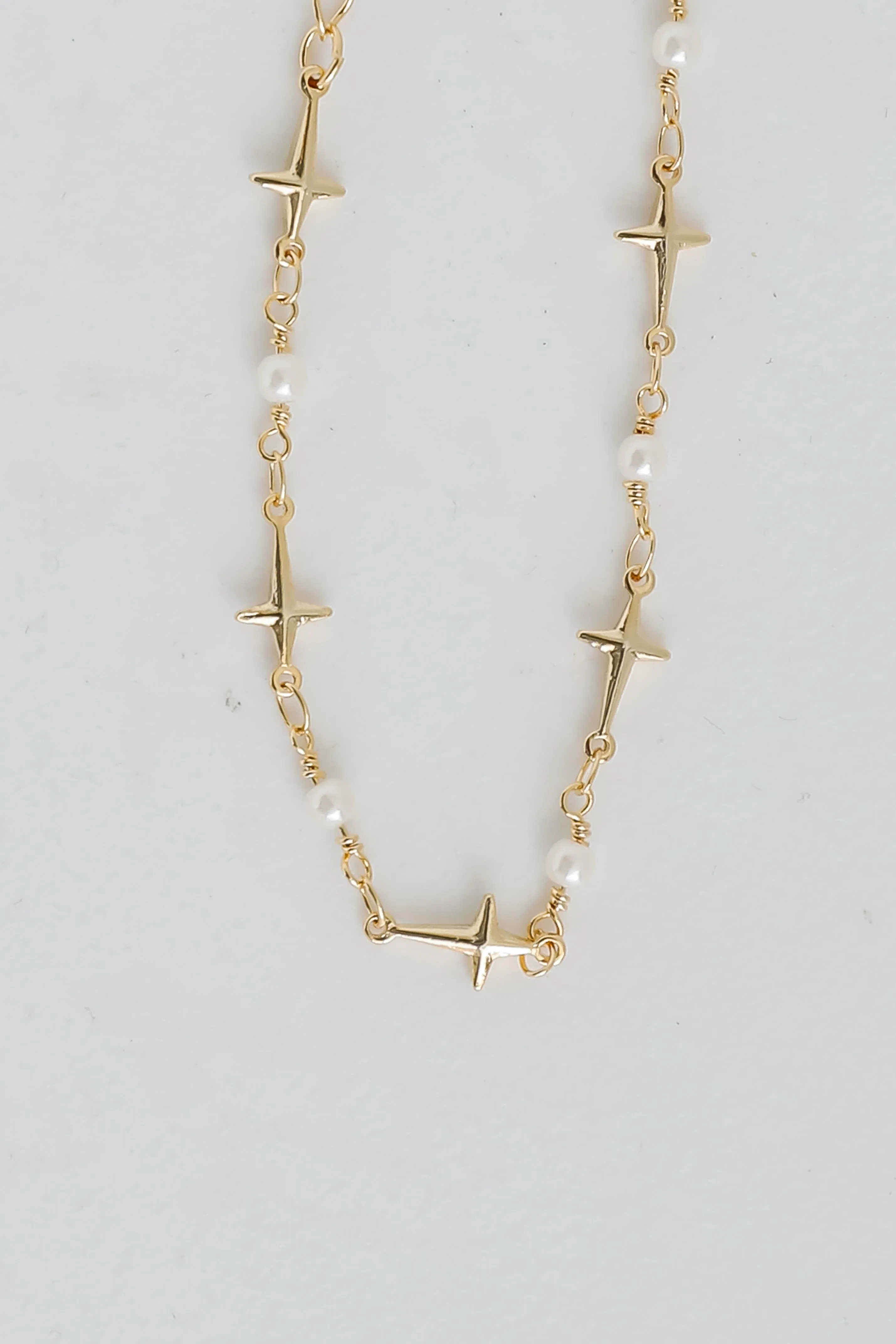 Charlotte Gold Cross   Pearl Chain Bracelet