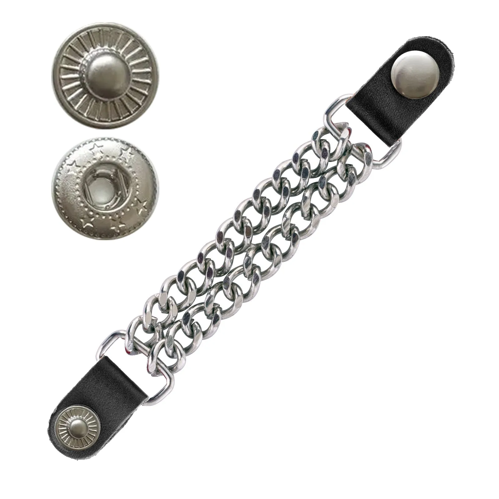 Classic Chrome S-Spring Snap Button Leather Silver Chain Vest Extender