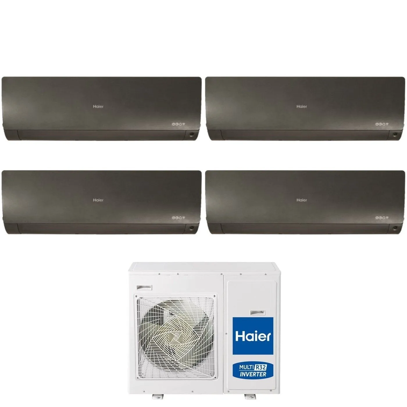 Climatizzatore Condizionatore Haier Quadri Split Inverter serie FLEXIS PLUS BLACK 7 7 15 18 con 4U85S2SR3FA R-32 Wi-Fi Integrato Colore Nero 7000 7000 15000 18000