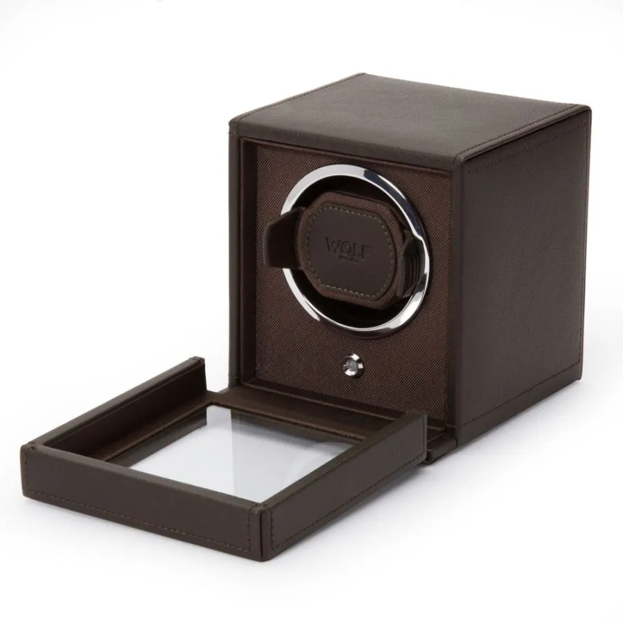 Cub Single Watch Winder with Cover in Brown