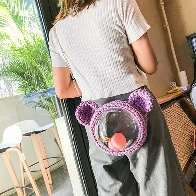 Cute Black Crochet Mouse Backpack Mouse Crochet Shoulder Bag for Girl Mouse Crochet Crossbody Purse