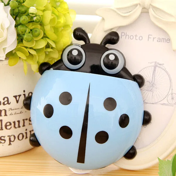 Cute Funny Cartoon Yellow/Red/Blue/Green Ladybug Sucker Suction Hook Tooth Brush Holder