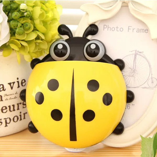 Cute Funny Cartoon Yellow/Red/Blue/Green Ladybug Sucker Suction Hook Tooth Brush Holder