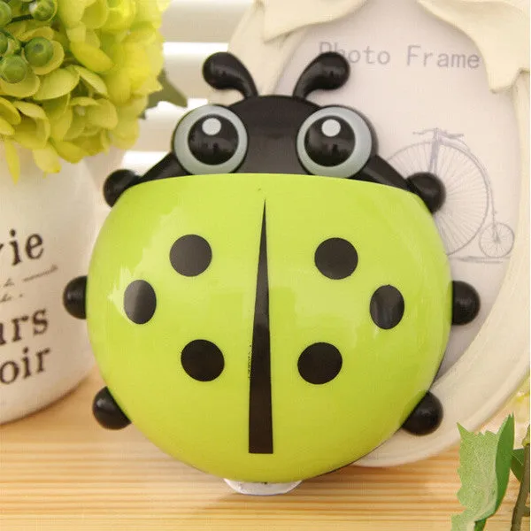 Cute Funny Cartoon Yellow/Red/Blue/Green Ladybug Sucker Suction Hook Tooth Brush Holder