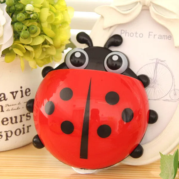 Cute Funny Cartoon Yellow/Red/Blue/Green Ladybug Sucker Suction Hook Tooth Brush Holder