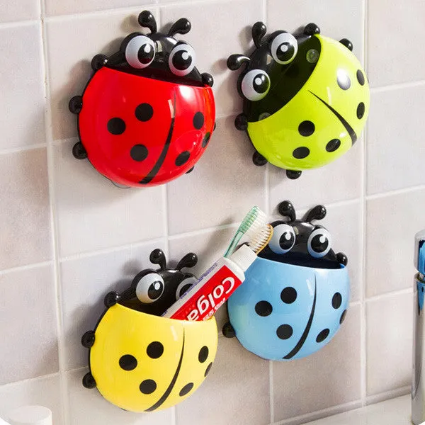 Cute Funny Cartoon Yellow/Red/Blue/Green Ladybug Sucker Suction Hook Tooth Brush Holder