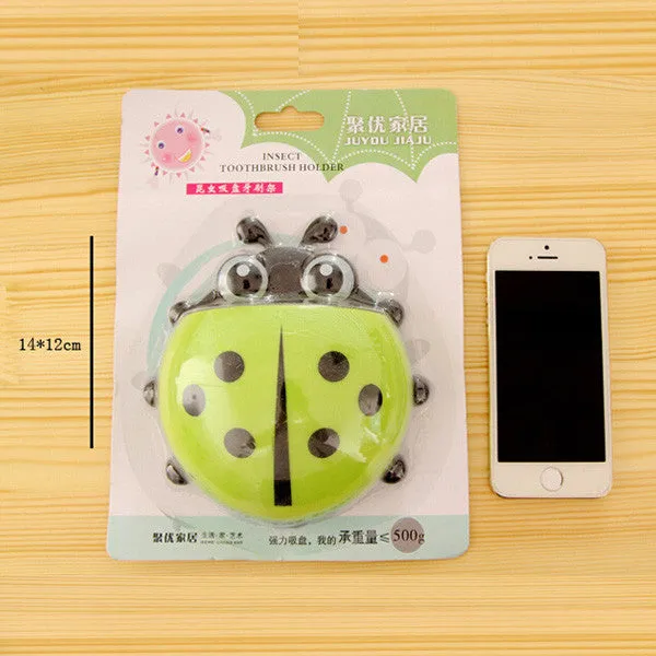 Cute Funny Cartoon Yellow/Red/Blue/Green Ladybug Sucker Suction Hook Tooth Brush Holder