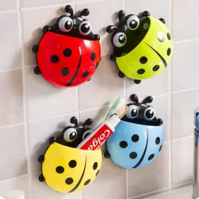 Cute Funny Cartoon Yellow/Red/Blue/Green Ladybug Sucker Suction Hook Tooth Brush Holder