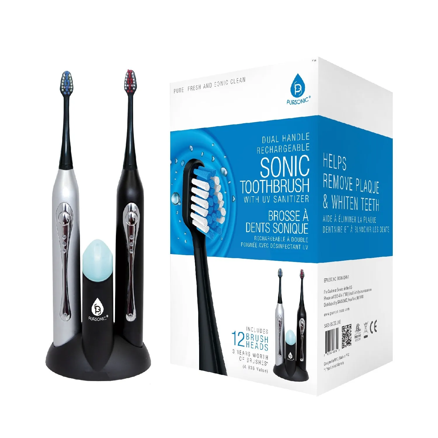 Dual Handle Sonic Toothbrush with UV Sanitizer