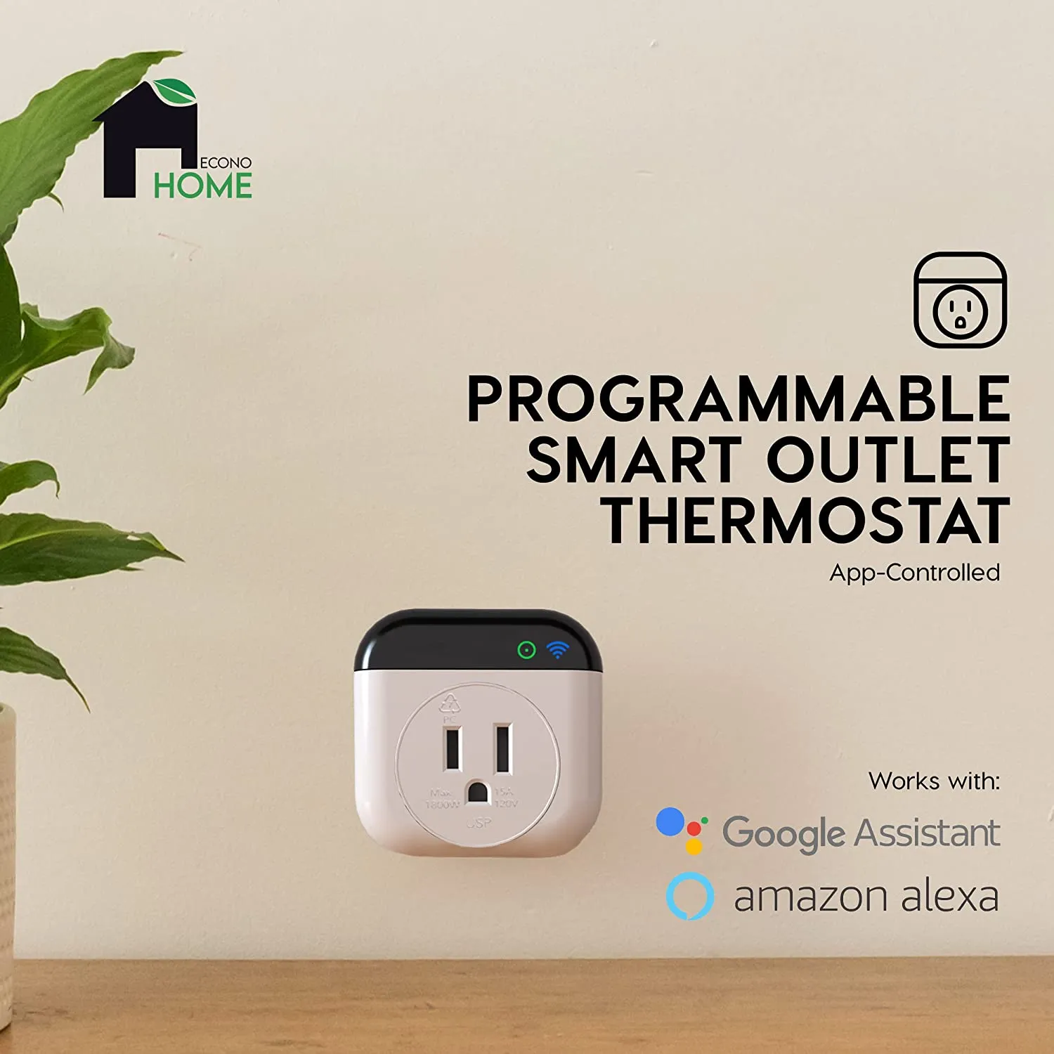 EconoHome WiFi Thermostat Plug Outlet with App Controller, Programmable