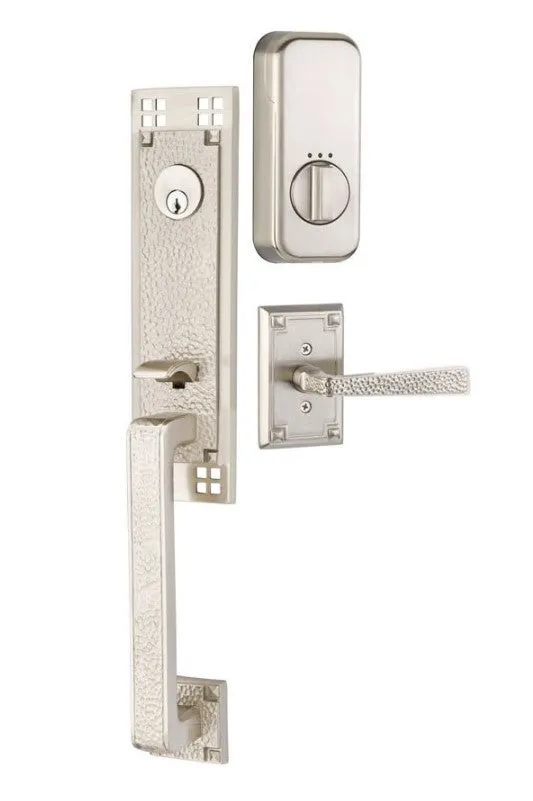 Emtek Single Cylinder Arts & Crafts Handleset EMPowered Motorized Smart Lock Upgrade With Select R-Bar Faceted Lever