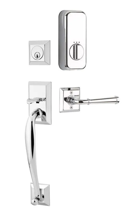 Emtek Single Cylinder Franklin Handleset EMPowered Motorized Smart Lock Upgrade With Select L-Square Hammered Lever