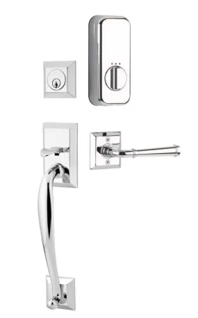 Emtek Single Cylinder Franklin Handleset EMPowered Motorized Smart Lock Upgrade With Select L-Square Knurled Lever