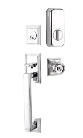 Emtek Single Cylinder Hamden Handleset EMPowered Motorized Smart Lock Upgrade With Select L-Square Hammered Lever