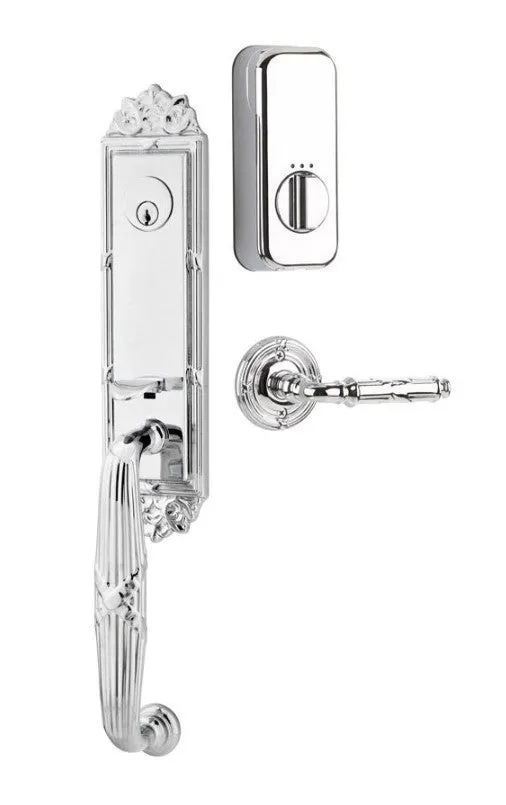 Emtek Single Cylinder Ribbon & Reed Handleset EMPowered Motorized Smart Lock Upgrade With Wembley Lever