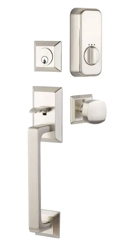 Emtek Single Cylinder Transitional Heritage Sectional Handleset EMPowered Motorized Smart Lock Upgrade With Ebony Knob