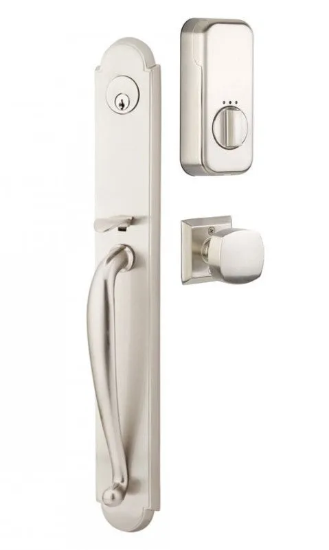 Emtek Single Cylinder Wilmington Handleset EMPowered Motorized Smart Lock Upgrade With Select R-Bar Straight Knurled Lever