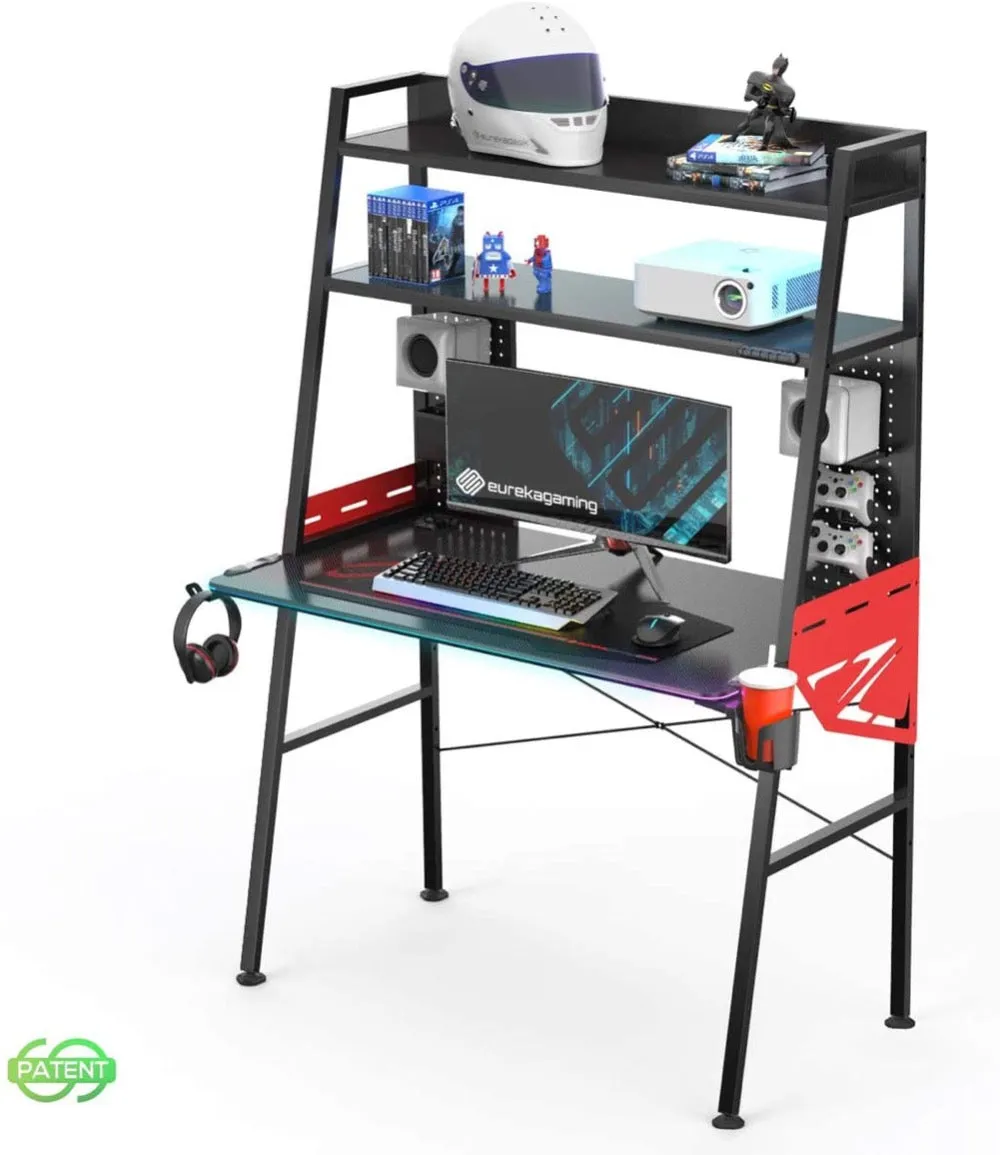 Eureka Ergonomic 43 Inch LED Gaming Desk with 2-Tier Shelves and Pegboard, ERK-MGD-02