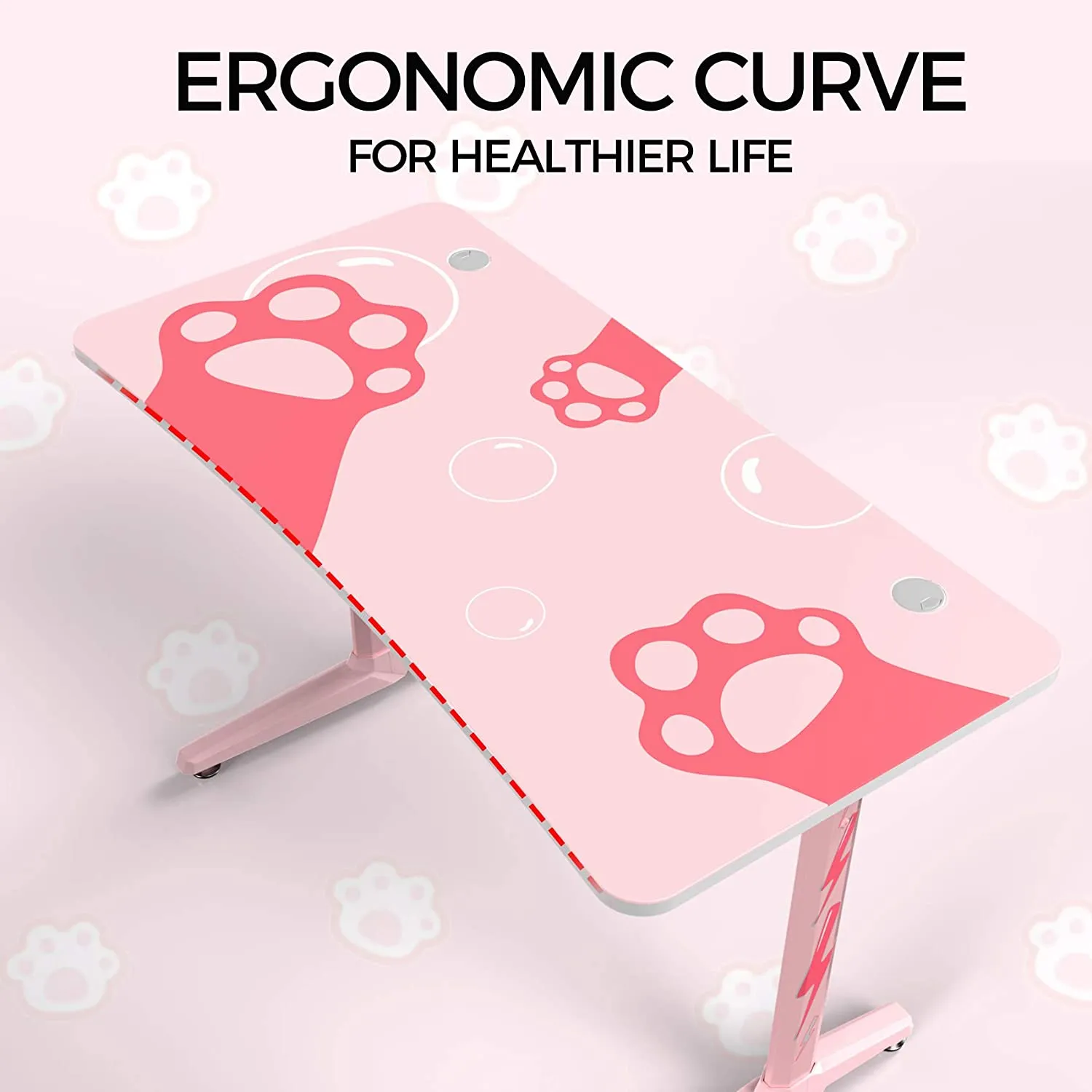 Eureka Ergonomic GIP-P47-PK Pink Gaming Desk 47 inch, Home Office Computer Desk Table with Mouse Pad Cup Holder Headphone Hook