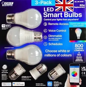 FEIT Colour Changing Smart Wi-Fi LED Bulb  E27/B22 800 Lumens- pack of 3