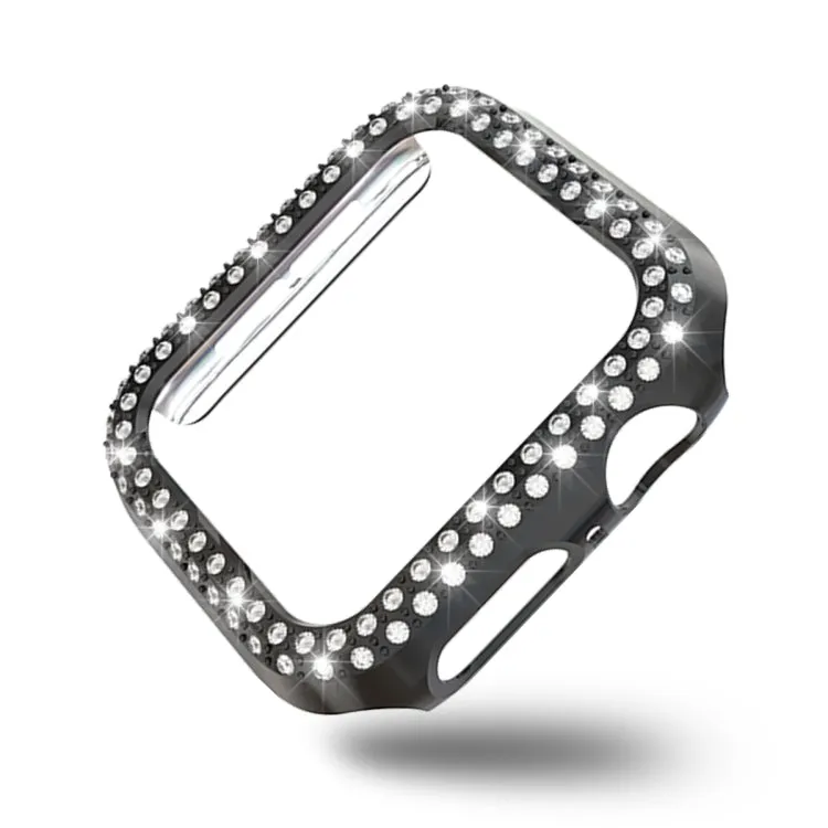 For Apple Watch Series 5 & 4 44mm Double Row Diamonds PC Protective Case(Black)