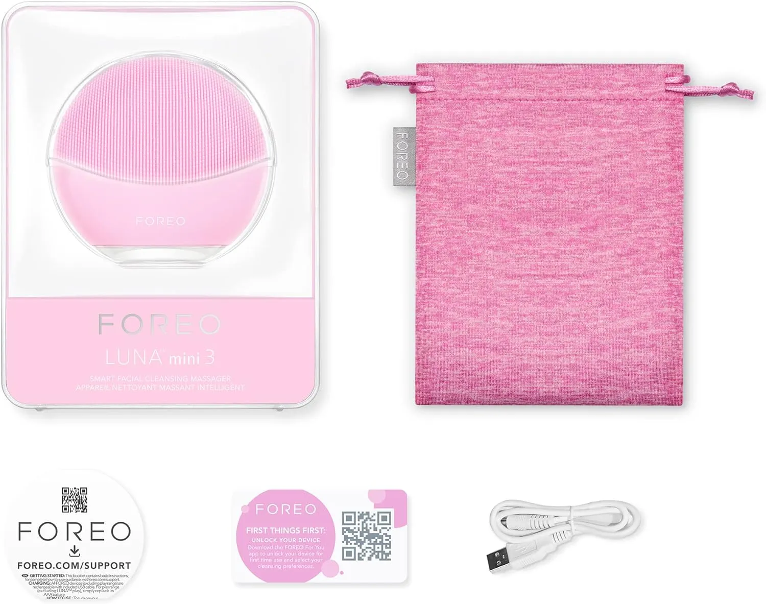 Foreo Luna Mini 3 Facial Cleansing Brush - Travel Accessories - Face Massager Electric, Ultra-Hygienic Silicone - Simple Face Wash - Electric Face Cleanser - App-Connected - Pearl Pink