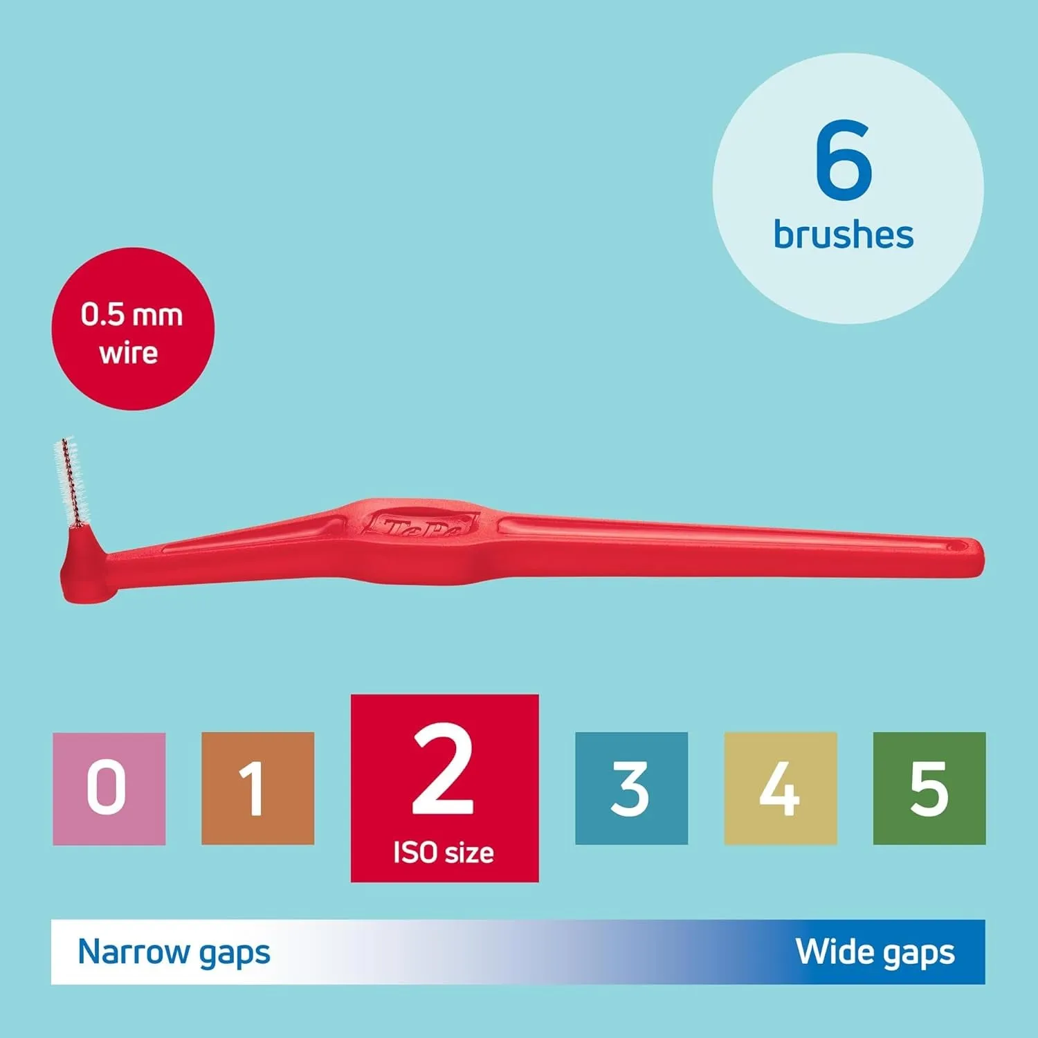 Interdental Brush Angle, Red, 0.5mm/ISO 2, 6pcs, Interspace Cleaning, Plaque Remover for Teeth with Narrow Gaps, ensures Strong Gums and Teeth