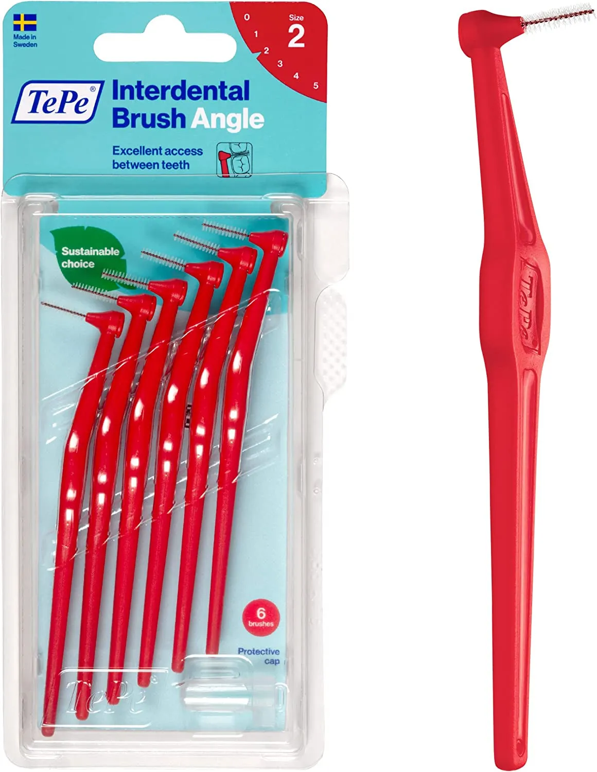 Interdental Brush Angle, Red, 0.5mm/ISO 2, 6pcs, Interspace Cleaning, Plaque Remover for Teeth with Narrow Gaps, ensures Strong Gums and Teeth