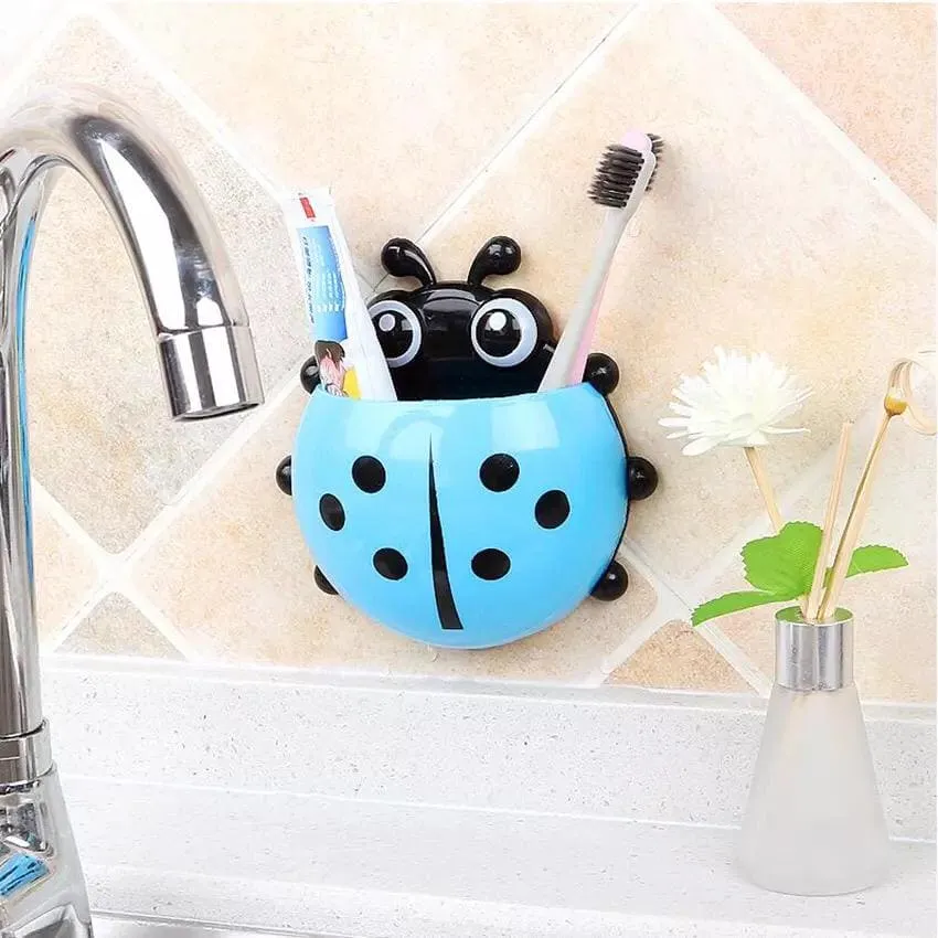 Ladybug Toothbrush & Toothpaste Holder, Wall-Mounted Toothbrush Storage, Wall Sucker Bathroom Holder