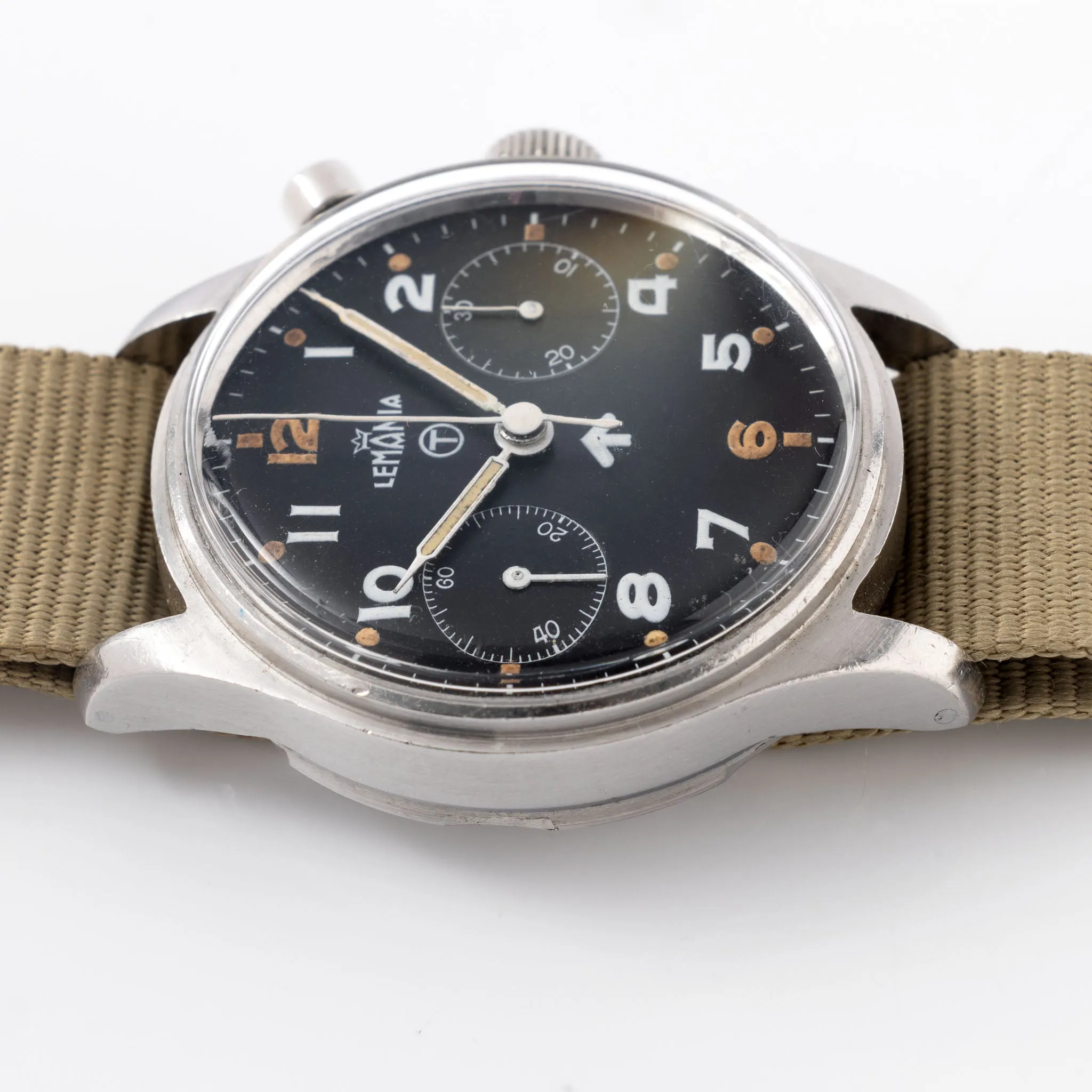 Lemania Military Mono Pusher Chronograph Black Dial, Second Series for British Armed Forces