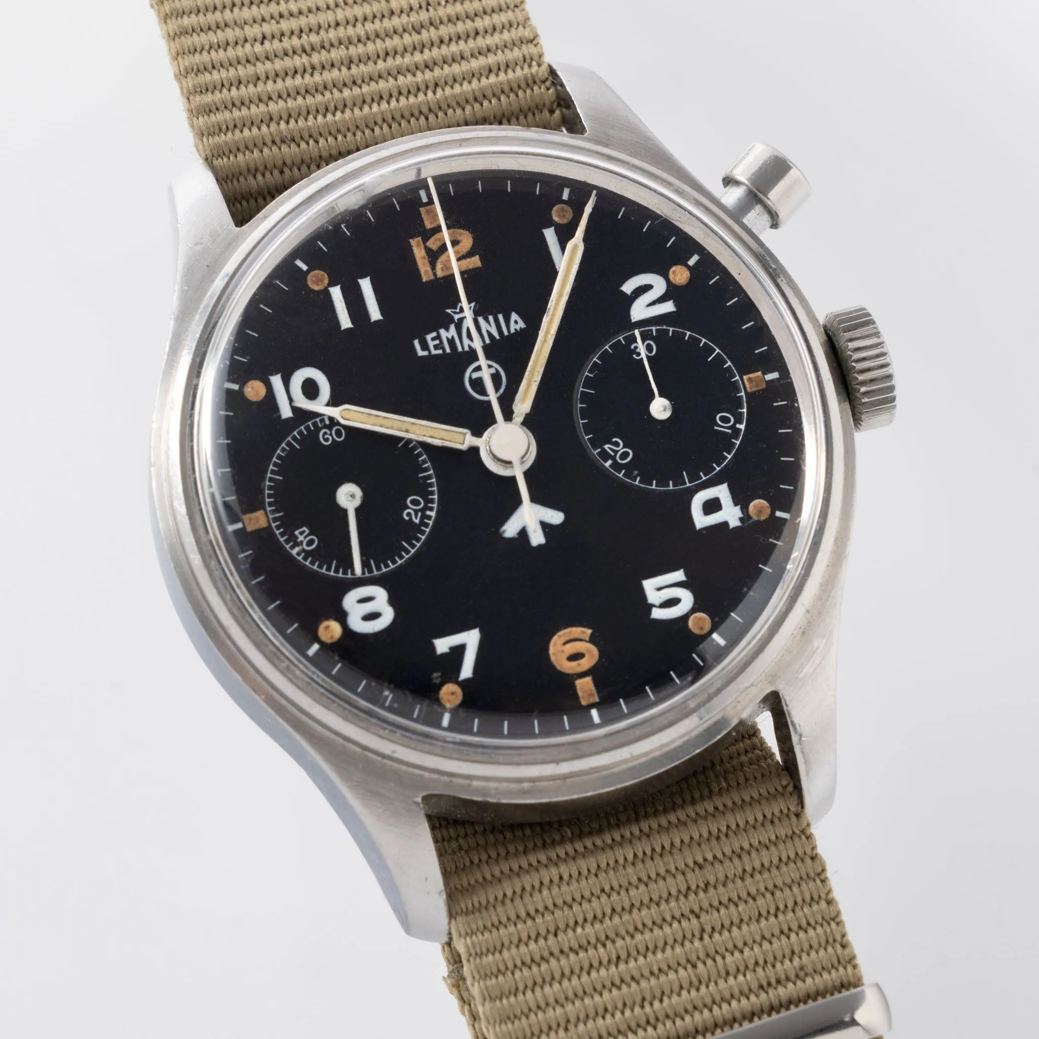 Lemania Military Mono Pusher Chronograph Black Dial, Second Series for British Armed Forces