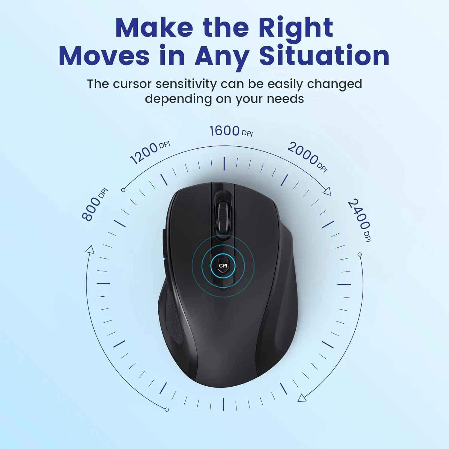 LODVIE Wireless Mouse for Laptop, 2400 DPI Wireless Computer Mouse with 6 Buttons,2.4G Ergonomic USB Cordless Mouse,18 Months Battery Life Mouse for Laptop PC Mac Computer Chromebook MacBook - Black