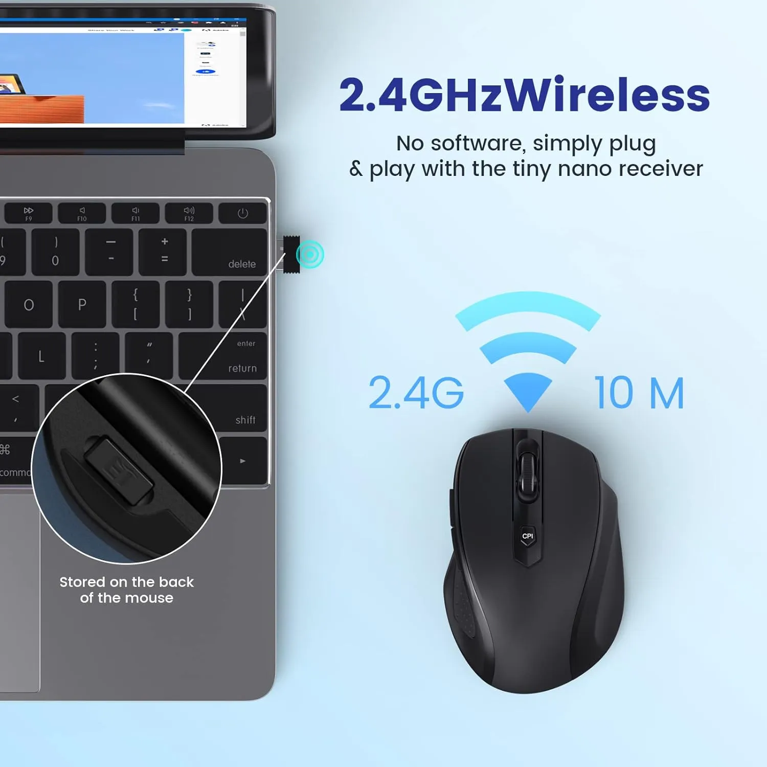 LODVIE Wireless Mouse for Laptop, 2400 DPI Wireless Computer Mouse with 6 Buttons,2.4G Ergonomic USB Cordless Mouse,18 Months Battery Life Mouse for Laptop PC Mac Computer Chromebook MacBook - Black