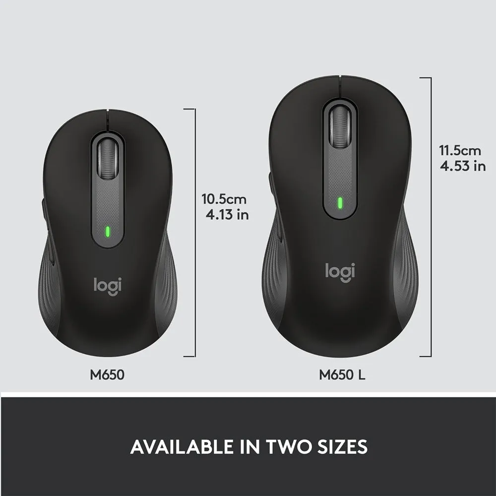 Logitech Signature M650 / M650L Wireless Optical Mouse For Business with Precision Scrolling Smart Wheel, Silent Touch Reduced Clicky Keys, Programmable Side Buttons, and Logi Bolt and Bluetooth Connectivity - Graphite, Off White