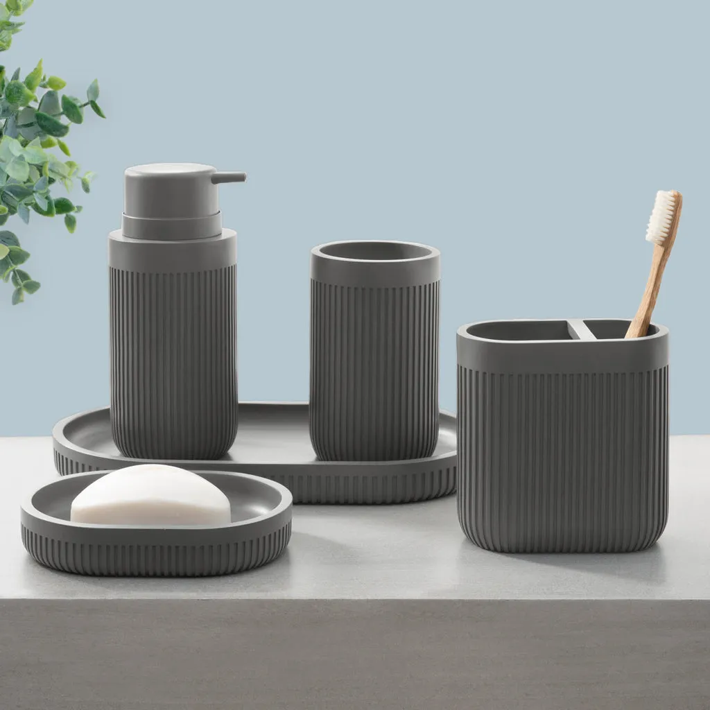 Modern Ribbed Grey Bath Accessories, Toothbrush Holder 