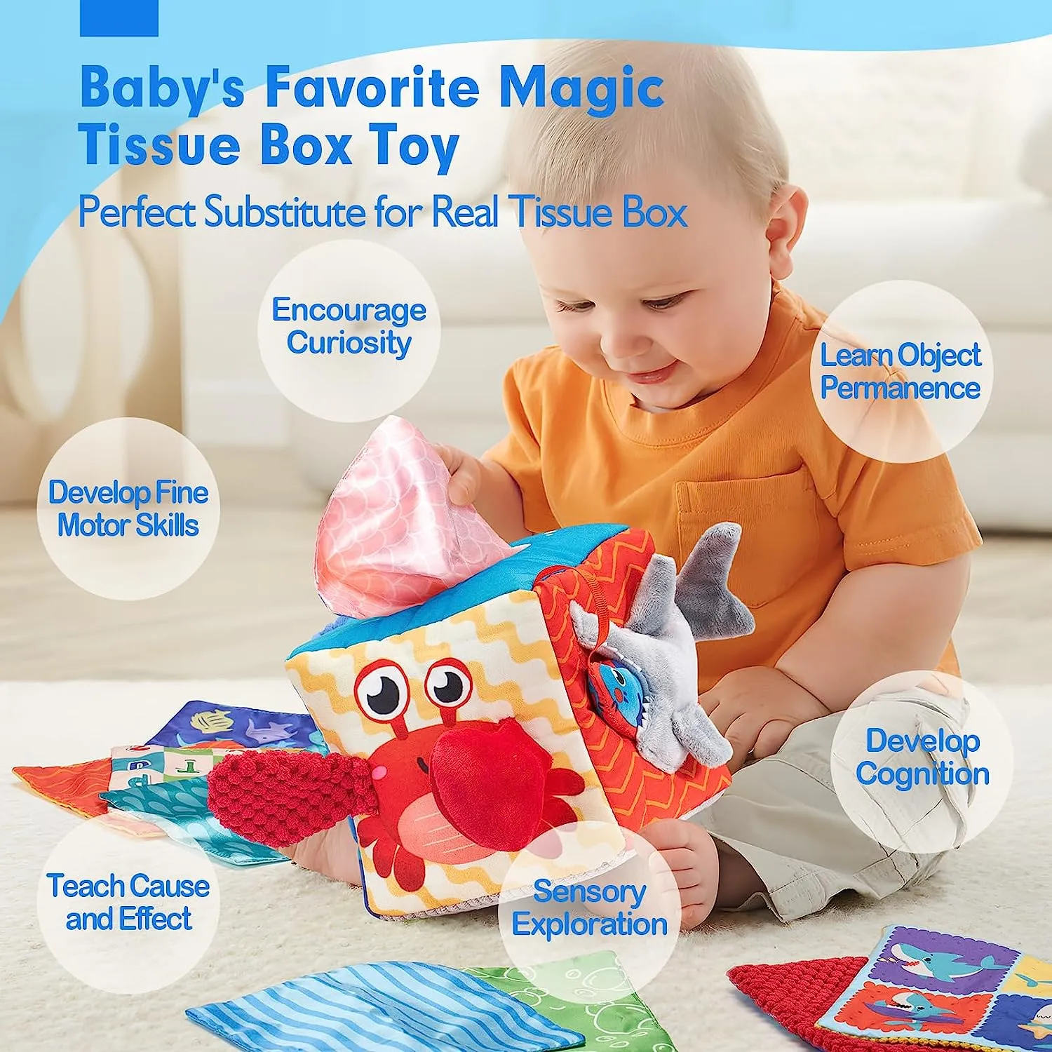 Montessori Baby Tissue Box Toy Marine Theme