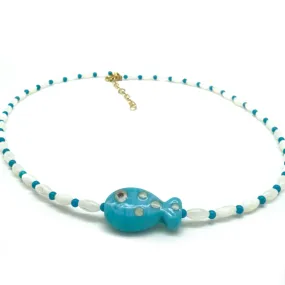 MOTHER OF PEARL/TURQUOISE FISH NECKLACE