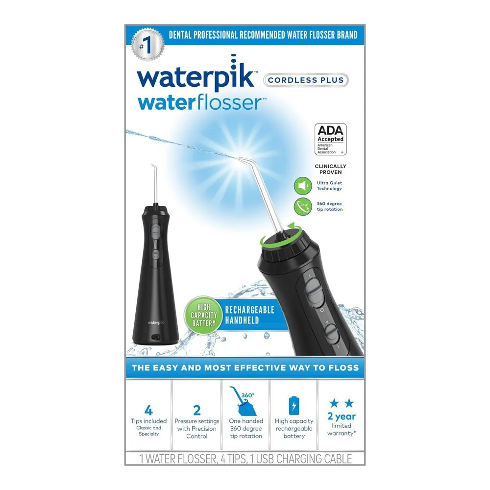 New - Waterpik Cordless Plus Rechargeable Water Flosser - WP-462 - Black