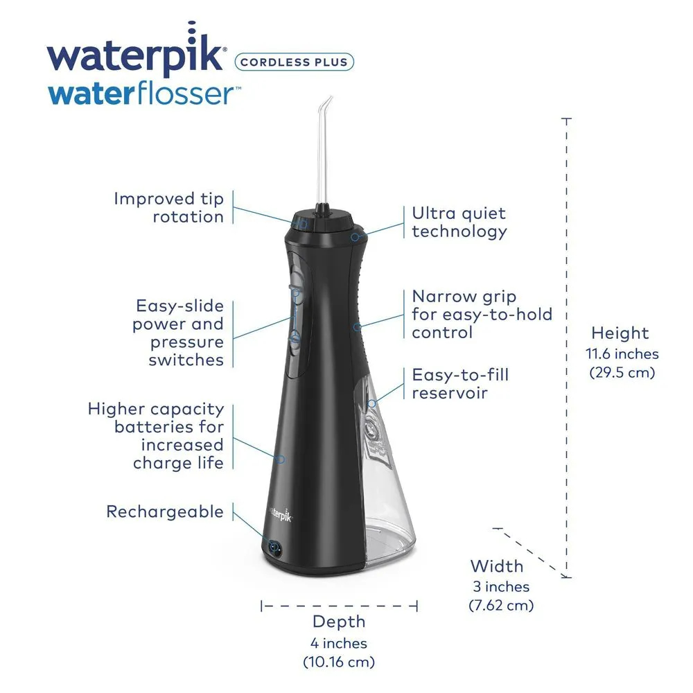 New - Waterpik Cordless Plus Rechargeable Water Flosser - WP-462 - Black