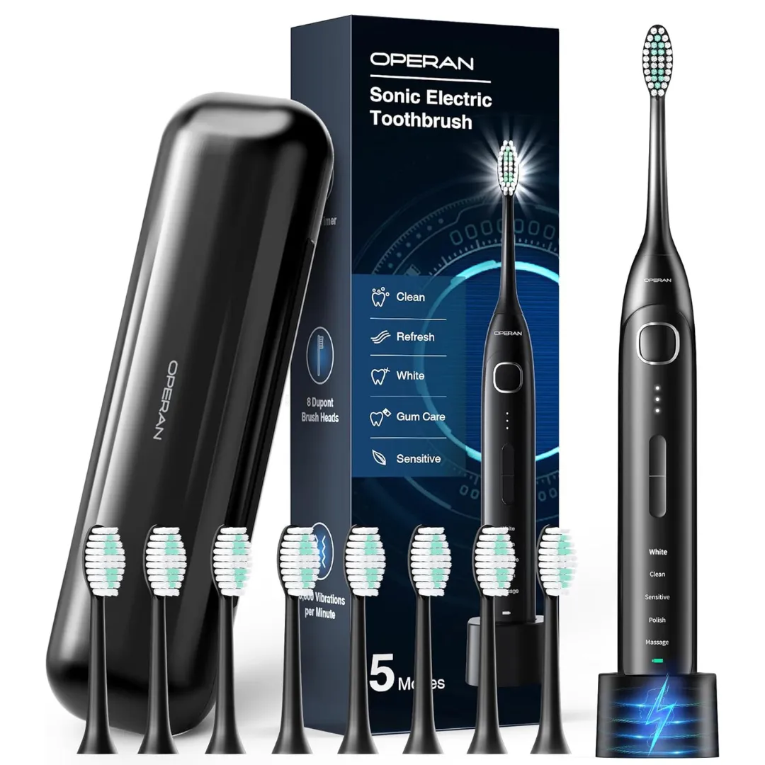 Operan Kids' Rechargeable Sonic Toothbrush W/ 8 Brush Heads & Travel Case