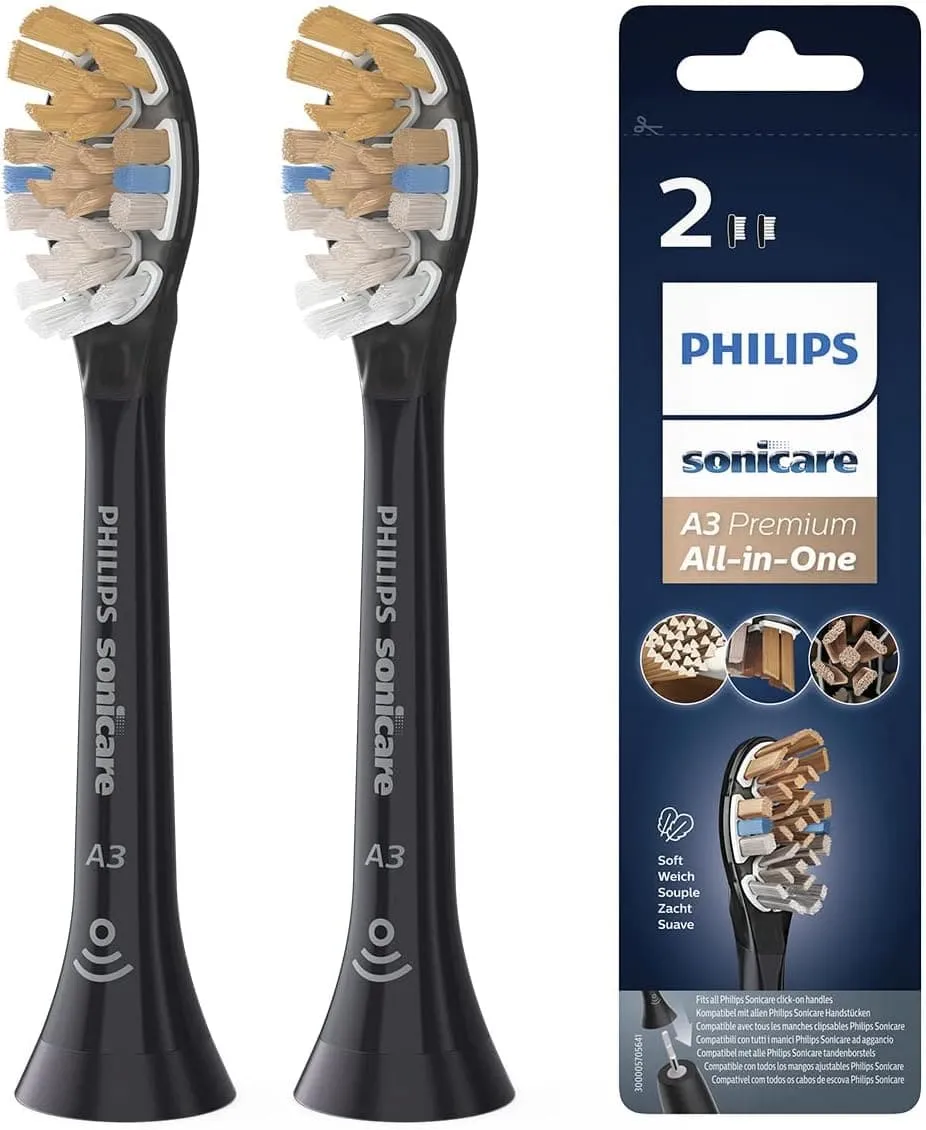 Philips Sonicare Original A3 Premium All-in-One Standard Sonic Toothbrush heads - 2 Pack in Black (Model HX9092/11)