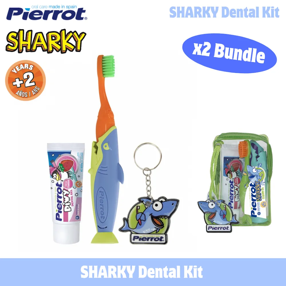 Pierrot SHARKY children's toothbrush set with travel bag (Bundle of 2)